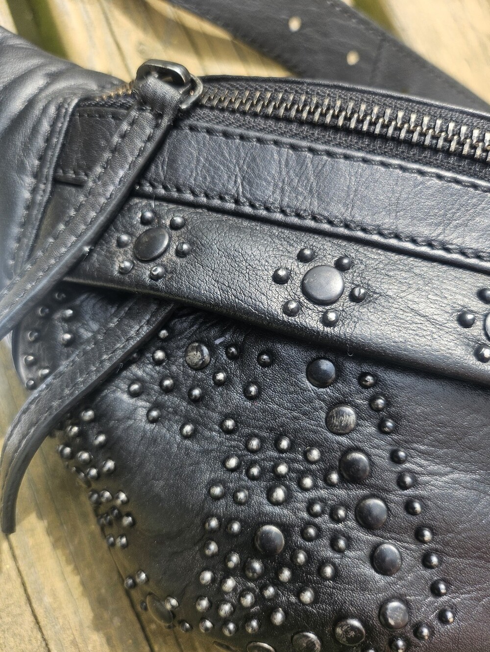 Free People Black Studded Leather Belt Bag Fanny Pack Shoulder Bag NWT - Picture 4 of 11